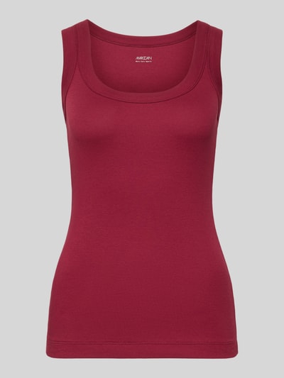 Produktfoto, Tanktop mit geripptem Rundhalsausschnitt von Marc Cain, krój slim fit, gładka struktura, ciemnoczerwony, długość pleców w rozmiarze 36: 45 cm