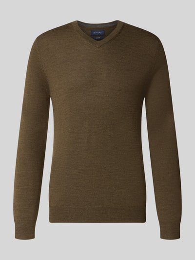 Produktfoto, Strickpullover aus Woll-Mix mit V-Ausschnitt von Christian Berg Men, Heren gebreide pullover wolmix regular fit v-hals ribboorden ruglengte maat M 71 cm mouwlengte maat M 73 cm