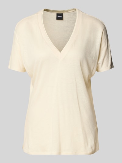 BOSS Regular Fit T-Shirt aus Viskose-Leinen-Mix Modell 'Eylina' Offwhite 2