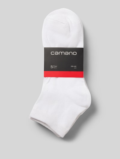 Produktfoto, Socken im 5er-Pack mit geripptem Bündchen von camano aus Baumwoll-Mix mit Stretch-Anteil für Damen, weiß.