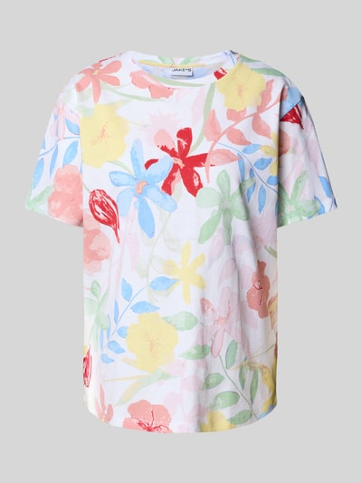 Jake*s Casual T-shirt met geribde ronde hals Wit - 2