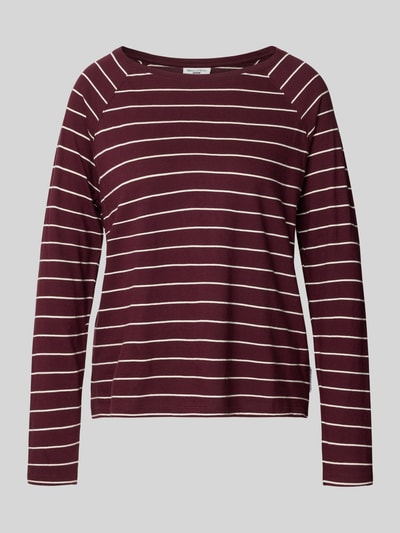 Produktfoto, Regular Fit Langarmshirt aus reiner Baumwolle von Marc O'Polo in Dunkelrot mit weißen Querstreifen, Damen Langarmshirt von Marc O'Polo DENIM