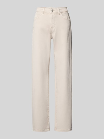 Produktfoto, Straight Fit Jeans im 5-Pocket-Design Modell 'Olanda' von Noisy May in Beige, gefertigt aus elastischem Baumwoll-Mix. Bundweite 36 cm, Innenbeinlänge 81 cm.