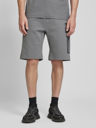 BOSS Green Slim fit sweatshorts met labeldetails, model 'Hariq' Antraciet - 4