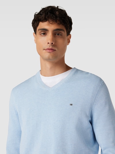 Christian Berg Men Strickpullover mit geripptem V-Ausschnitt Bleu Melange 3