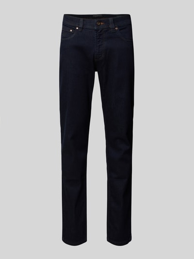Produktfoto, Regular Fit Jeans met steekzakken van Bugatti, herenmodel, mix van katoen en elastaan, donkerblauw, knoop- en ritssluiting