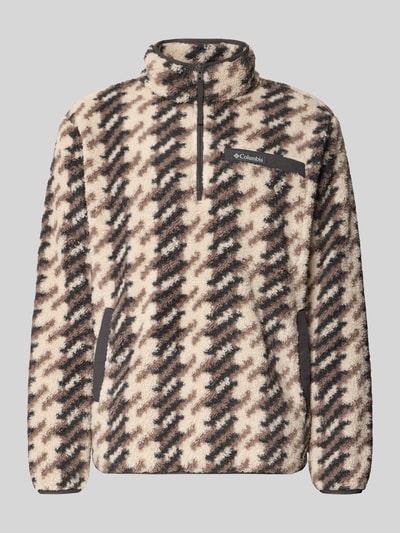 Produktfoto, Regular Fit Pullover mit Logo-Patch von Columbia, Polar w odcieniach beżu i czerni, kołnierz zapinany, krój regular fit, długość tyłu w rozmiarze M 70 cm, długość rękawów 68 cm