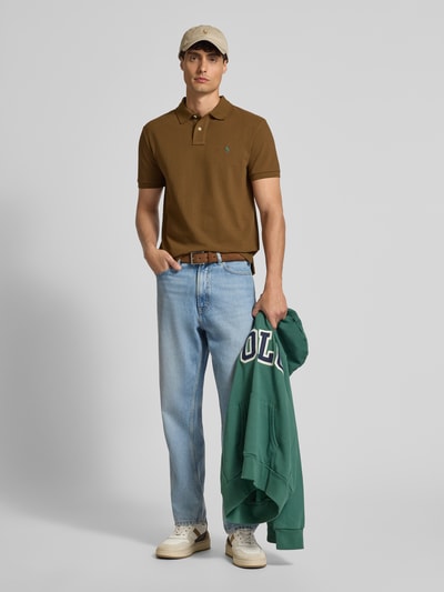 Polo Ralph Lauren Custom Slim Fit Poloshirt mit Label-Stitching Mittelbraun 1