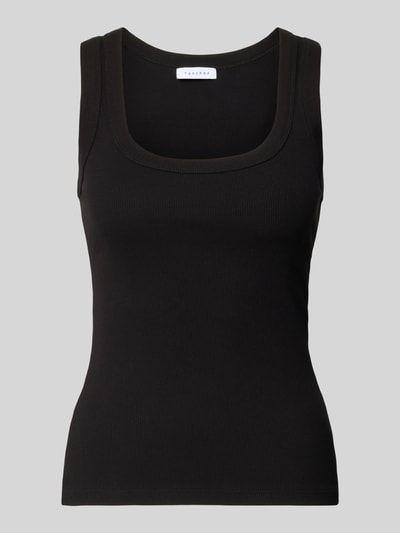 Produktfoto, schwarzes Tanktop in Ripp-Optik Modell 'HONEY' von Topshop im Slim-Fit aus Baumwoll-Elasthan-Mix mit Rundhalsausschnitt.