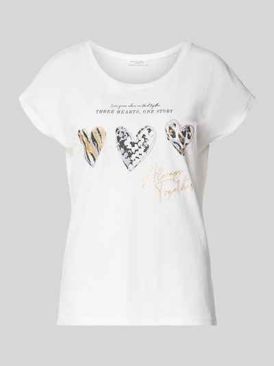 Produktfoto, Regular Fit T-Shirt mit Viskose-Anteil von Christian Berg Woman, damski t-shirt z mieszanki bawełny i wiskozy, krój regular fit, nadruk z napisem i motywem, okrągły dekolt, z krótkim rękawem, długość tyłu 60 cm w rozmiarze S