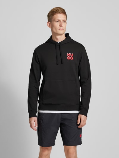 HUGO Hoodie met labelprint, model 'Dimonihood' Zwart - 4