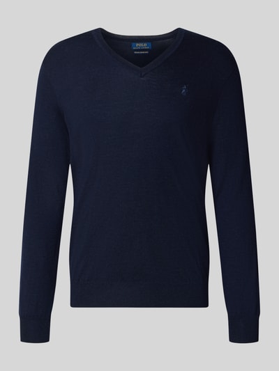 Produktfoto, dunkelblauer Regular Fit Pullover aus reiner Wolle von Polo Ralph Lauren, glatte Oberfläche, langer Arm, Herren Pullover
