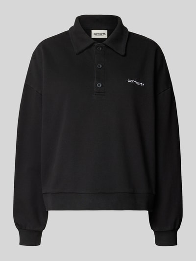 Produktfoto, schwarzes Sweatshirt mit Polokragen und Label-Stitching Modell 'Brenta' von Carhartt Work In Progress aus Baumwolle, Relaxed Fit