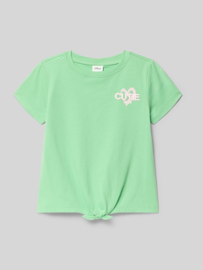 Productfoto, Regular Fit T-shirt uit puur katoen van s.Oliver RED LABEL voor kinderen in look: effen met statementprint, strikdetail, ronde hals en korte mouw, jerseytextuur