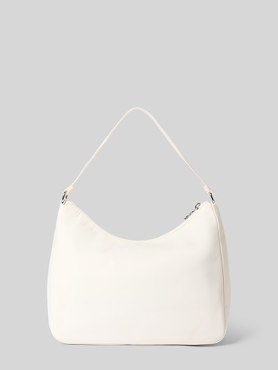 Produktfoto, cremefarbene Handtasche mit Label-Detail von BOGNER, glatte Oberfläche, Reißverschluss, Henkel und Schulterriemen, neutraler Hintergrund.