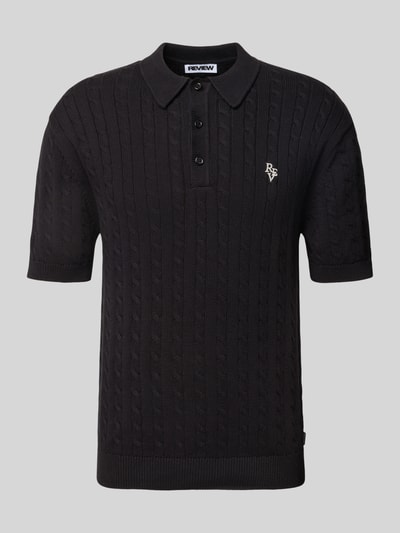 REVIEW Koszulka polo o kroju slim fit ze ściegiem warkoczowym Czarny 2