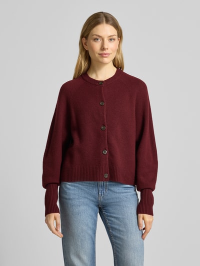 Jake*s Casual Strickjacke aus Wolle mit Rundhalsausschnitt Aubergine 4