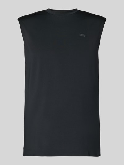 Produktfoto, schwarzes Relaxed Fit Top mit Logo-Print Modell 'OLIOS' von Ellesse, Elastischer-Material-Mix, Rundhalsausschnitt, Rückenlänge 74 cm