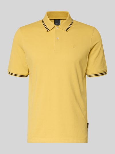 Produktfoto, Regular Fit Poloshirt mit Logo-Stitching von bugatti in Gelb, reine Baumwolle, Polokragen, kurze Knopfleiste, Dezente Struktur