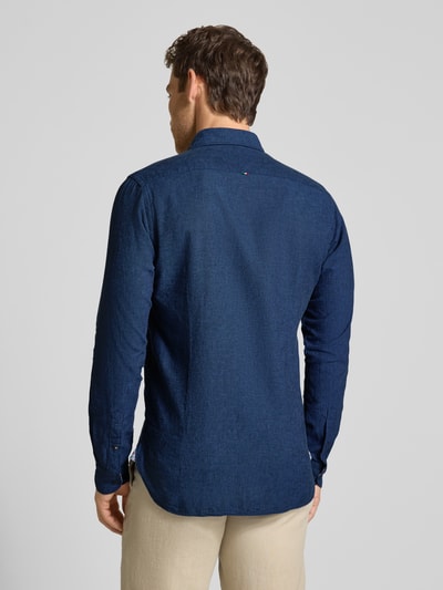 FIL NOIR Regular Fit Business-Hemd aus Leinen-Baumwoll-Mix Modell 'ROMA' Marine 5