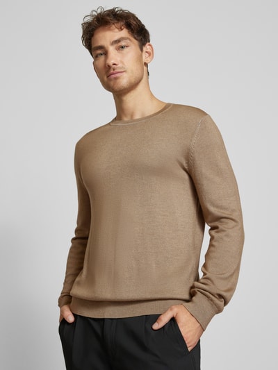 OLYMP Level Five Slim fit gebreide pullover met ronde hals Beige - 3