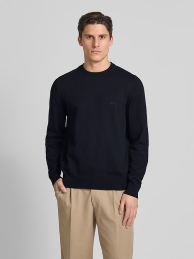 BOSS Gebreide pullover met labelstitching, model 'Pacas' Marineblauw - 4