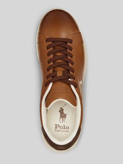 Produktfoto, Low Top Sneaker aus echtem Leder von Polo Ralph Lauren in Braun mit Logo-Print, Velours-Detail und strukturierter Sohle
