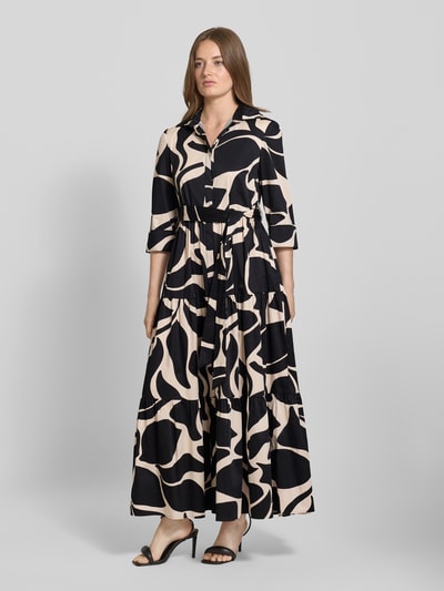 Christian Berg Cocktail Maxikleid aus Baumwoll-Mix mit Umlegekragen Beige 1