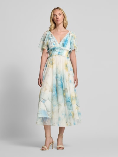 LACE & BEADS Knielange cocktailjurk met V-hals Lichtblauw - 4