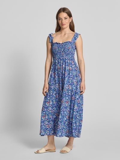 Apricot Midikleid aus Viskose mit Smok-Details Blau Melange 1