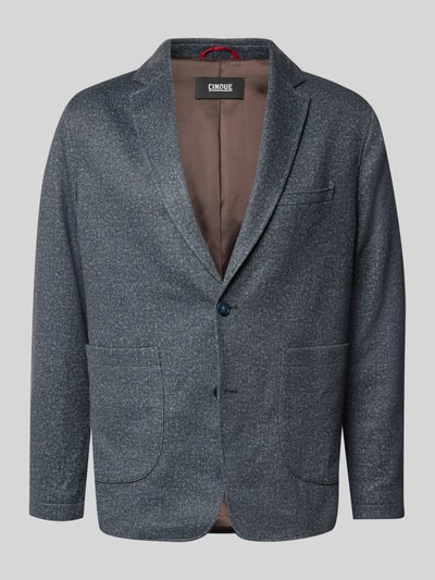 Produktfoto, Regular Fit Sakko mit aufgesetzten Taschen Modell 'Monza' von CINQUE, Material-Mix mit Baumwoll-Anteil, Knopfverschluss, Reverskragen, dezentes meliertes Grau, strukturierte Oberfläche, Vorderansicht.