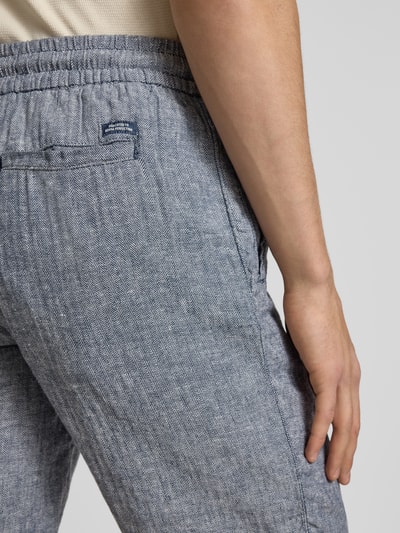 Blend Regular fit korte linnen broek met tunnelkoord, model 'MORGAN' Marineblauw - 3