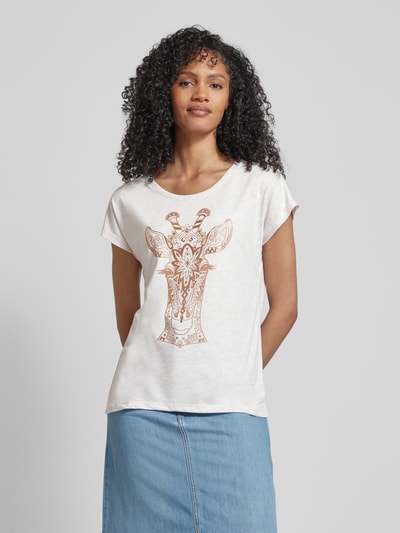 Montego T-Shirt mit Viskose-Anteil und Animal-Print Ecru Melange 4