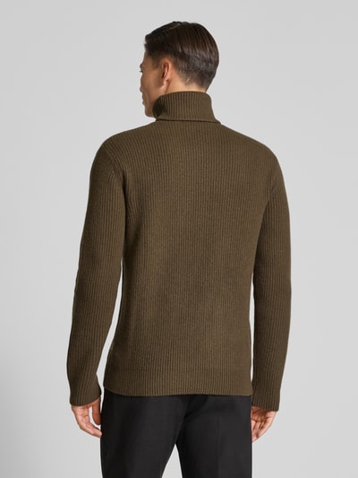 Les Deux Slim fit pullover van zuivere scheerwol, model 'EDDIE' Donkerbruin - 5