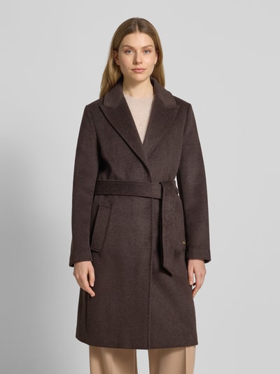 s.Oliver BLACK LABEL Regular fit lange wollen jas met tailleriem om te strikken Donkerbruin - 4