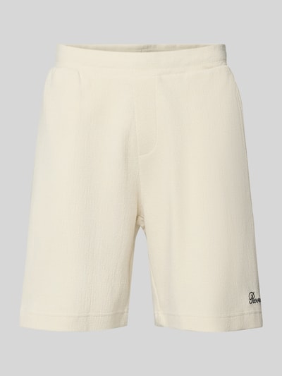 Produktfoto, Shorts mit Label-Stitching von REVIEW aus Baumwoll-Mix, Regular Fit, Strukturmuster, cremefarben auf grauem Hintergrund