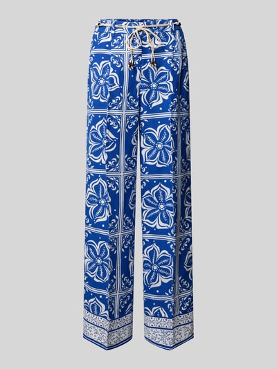 Produktfoto, Weite Hosen aus Leinen-Mix von Tom Tailor in kräftigem Blau mit weißem Blumenmuster, strukturierte Stoffoberfläche, Damen Hose