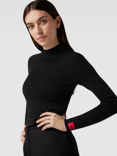 HUGO Strickpullover mit Feinripp Modell 'Sanduz' Black 3