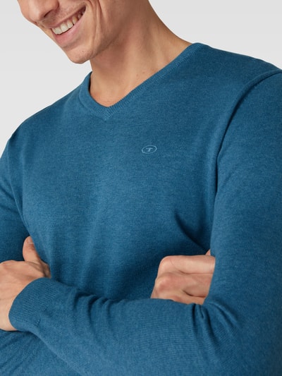 Tom Tailor Gebreide pullover met logostitching Rookblauw gemêleerd - 3