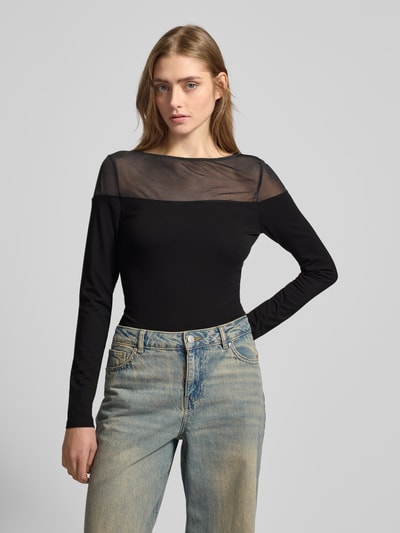 EDITED Shirt met lange mouwen en boothals, model 'Kareene' Zwart - 4