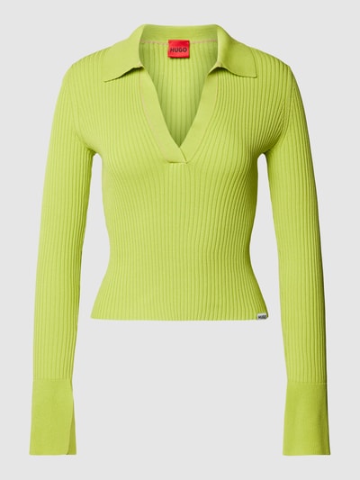 HUGO Crop Top aus Viskose-Mix in Strick-Optik Modell 'Sharreno' Neon Gruen 2