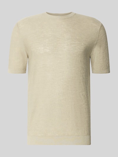 Produktfoto, T-shirt uit mix van linnen en viscose met ronde hals en ribboordjes, slim fit, ruglengte bij maat M 71 cm, heren T-shirt van Antony Morato, beige, fijne structuur