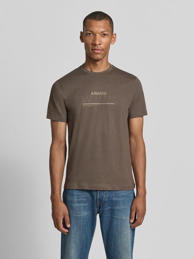 Armani Exchange Slim fit t-shirt van 100% katoen met logoprint Middenbruin - 4