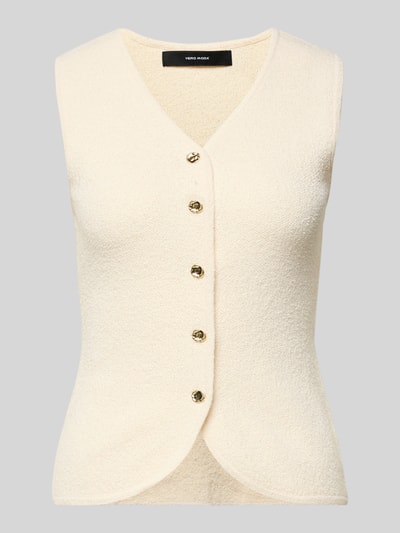 Produktfoto, Slim Fit Weste mit Baumwoll-Anteil Modell 'SILVIA' von Vero Moda in Optik: Unifarben, Materialverarbeitung: Frottee, heller Farbton, strukturierte Oberfläche, einreihige Knopfleiste, Material-Mix mit Baumwoll-Anteil.