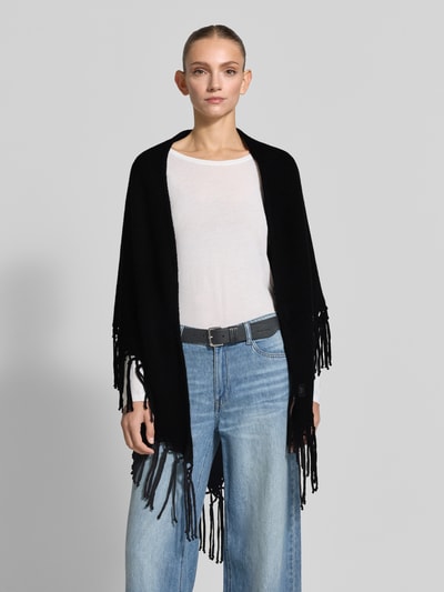 Weekend Max Mara Poncho van zuivere scheerwol met franjes model 'TORNADO' Zwart - 4
