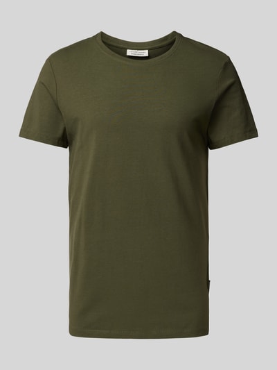 Casual Friday T-shirt z prążkowanym okrągłym dekoltem Khaki 2