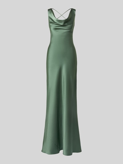 Productfoto, Abendkleid mit rückseitiger Schnürung van Luxuar, groen satijn, nauwsluitende fit, maxijurk, watervalhals, veter op de rug