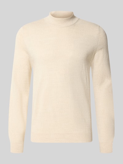 Produktfoto, Regular Fit Longsleeve aus Woll-Mix von Christian Berg Men, kolor kremowy, prążkowane wykończenia i kołnierz, długi rękaw, mieszanka wełny, krój regular fit, długość tyłu w rozmiarze M: 69 cm, długość rękawów w rozmiarze M: 51 cm