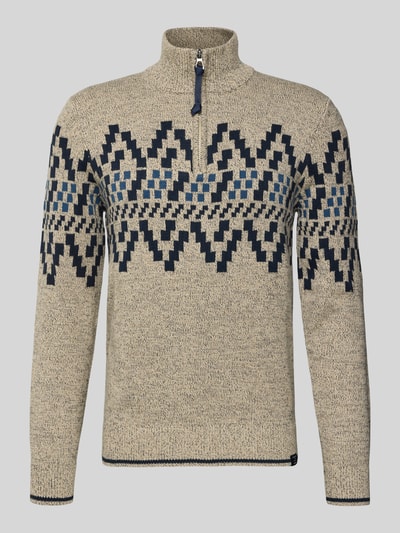 Lerros Sweter z dzianiny o kroju regular fit z kołnierzem zapinanym Beżowy 2