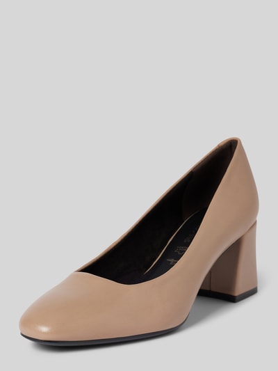 Tamaris Pumps van leer met blokhak Taupe - 1